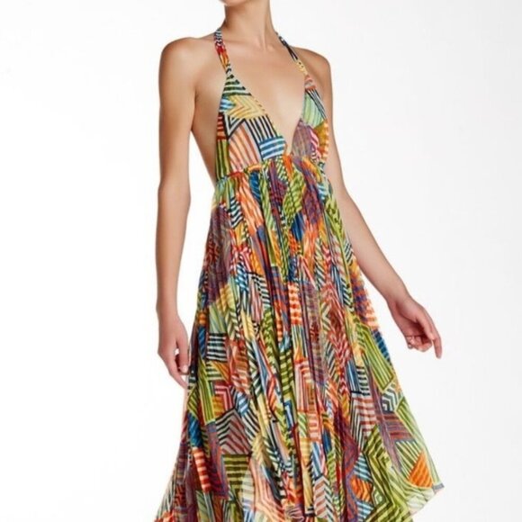 NWT Alice + Olivia Ollie Dress Abstract Colorful Long Midi V Neck M | 6 #8000 - Picture 1 of 8